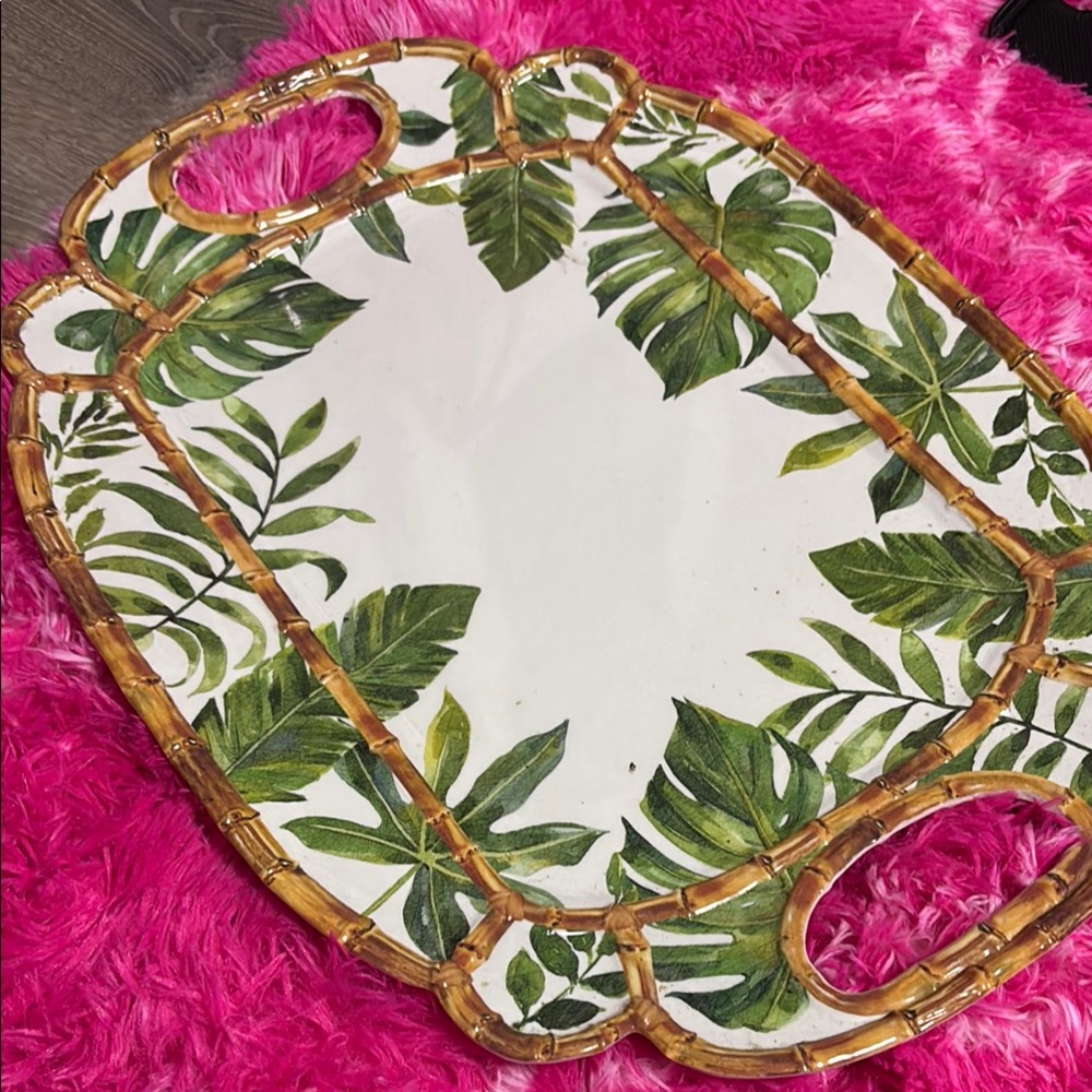 Tropical Leaf Print Serving Tray